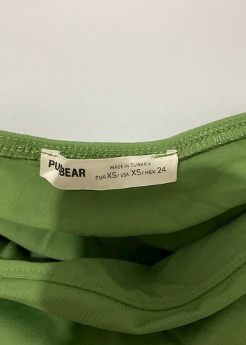 pull and bear Drapeli Yeşil Uzun Straplez Elbise - Görsel 2