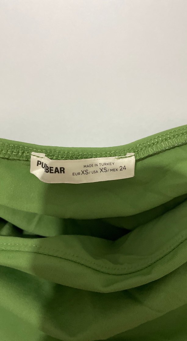 pull and bear Drapeli Yeşil Uzun Straplez Elbise - Görsel 2