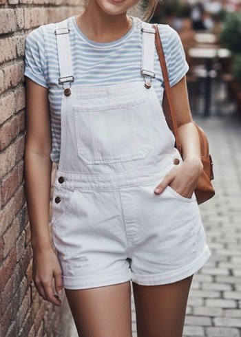 H&M beyaz kısa kot tulum - Görsel 5