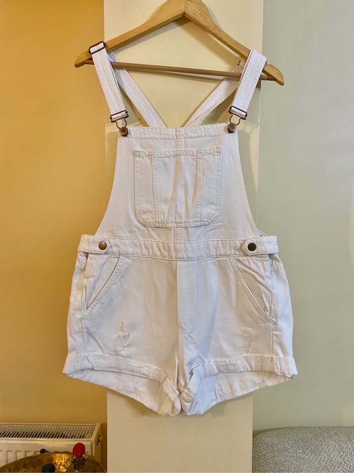 H&M beyaz kısa kot tulum - Görsel 2