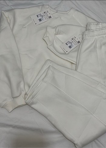 Zara Zara Beyaz Kadın Rahat Kesim Eşofman Takımı