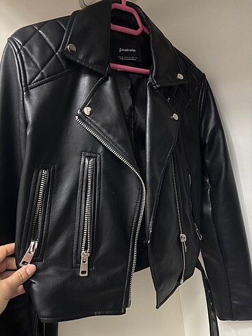 Stradivarüs deri ceket - Görsel 6