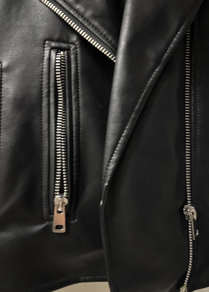 Stradivarüs deri ceket - Görsel 5