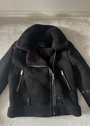 Siyah Kadın Süet Kürklü Biker Ceket - Görsel 2