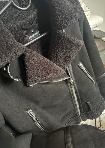 Siyah Kadın Süet Kürklü Biker Ceket - Görsel 4