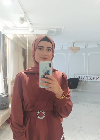 Abiye Drapeli gül kurusu rengi Tesettür Elbise