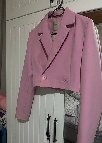 Pembe Crop Kadın Blazer Ceket