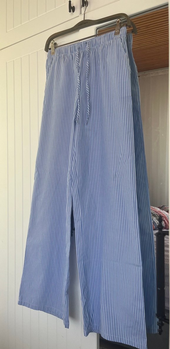 Kadın Mavi Keten Bol Kesim Pantolon - Görsel 2