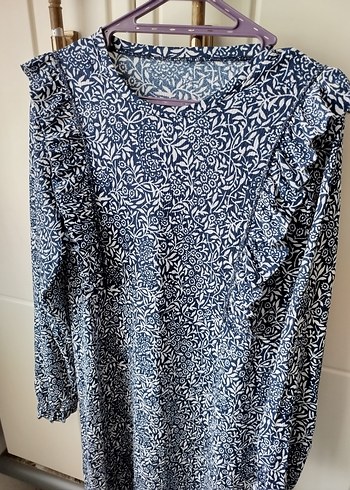 LC Waikiki Uzun Kollu, Fırfırlı Desenli Kadın Elbise