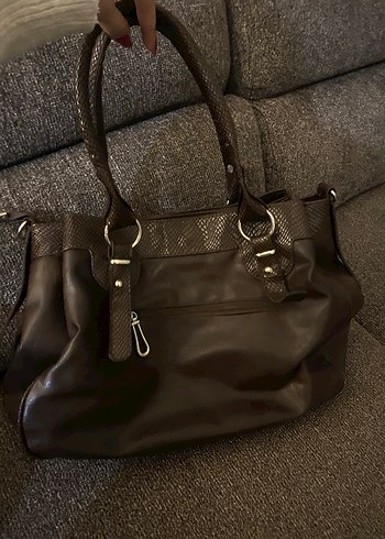 Vintage Kahverengi Yılan Desenli Deri Kadın Çanta - Görsel 4