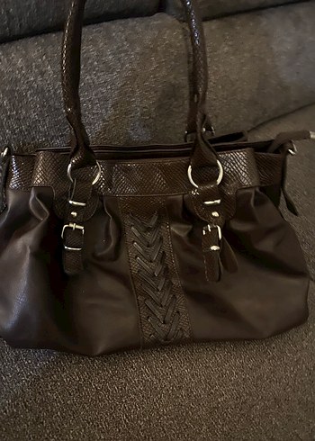 Vintage Kahverengi Yılan Desenli Deri Kadın Çanta - Görsel 3