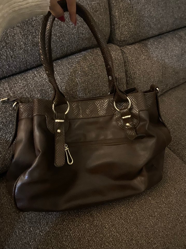 Vintage Kahverengi Yılan Desenli Deri Kadın Çanta - Görsel 4