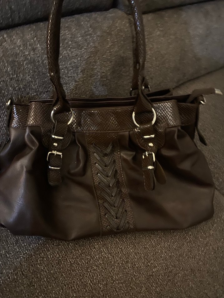 Vintage Kahverengi Yılan Desenli Deri Kadın Çanta - Görsel 3