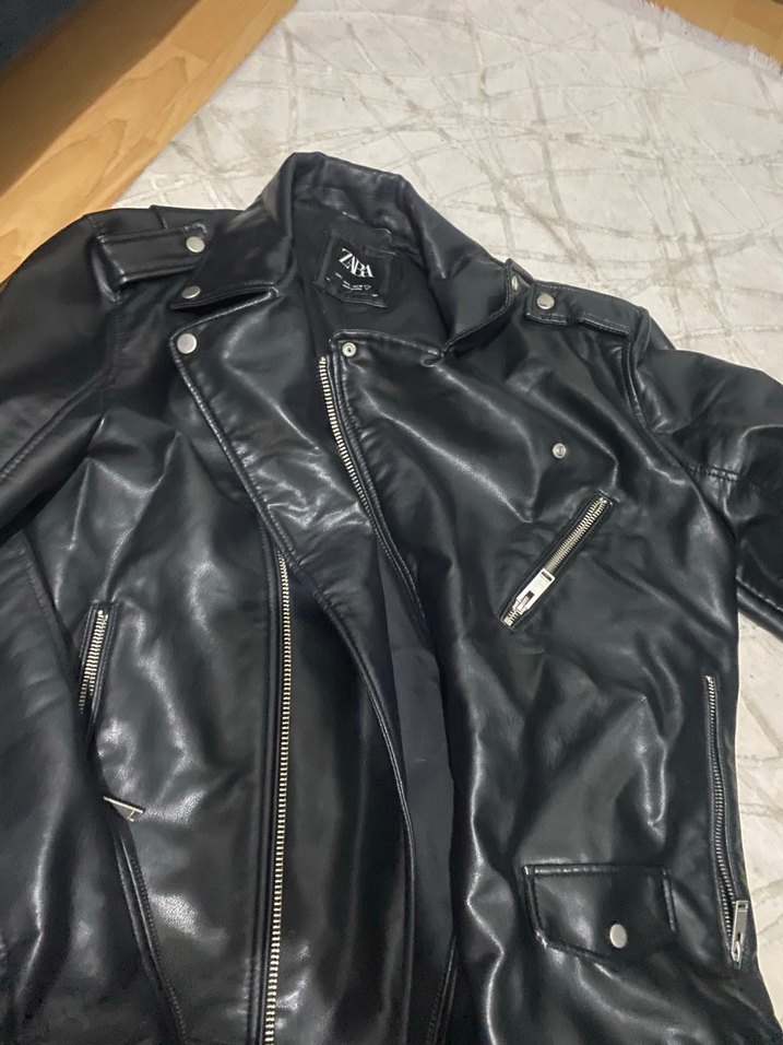 Zara Siyah Deri Biker Ceket - Görsel 3