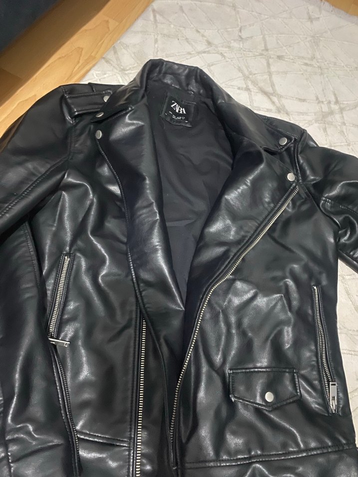 Zara Siyah Deri Biker Ceket - Görsel 4