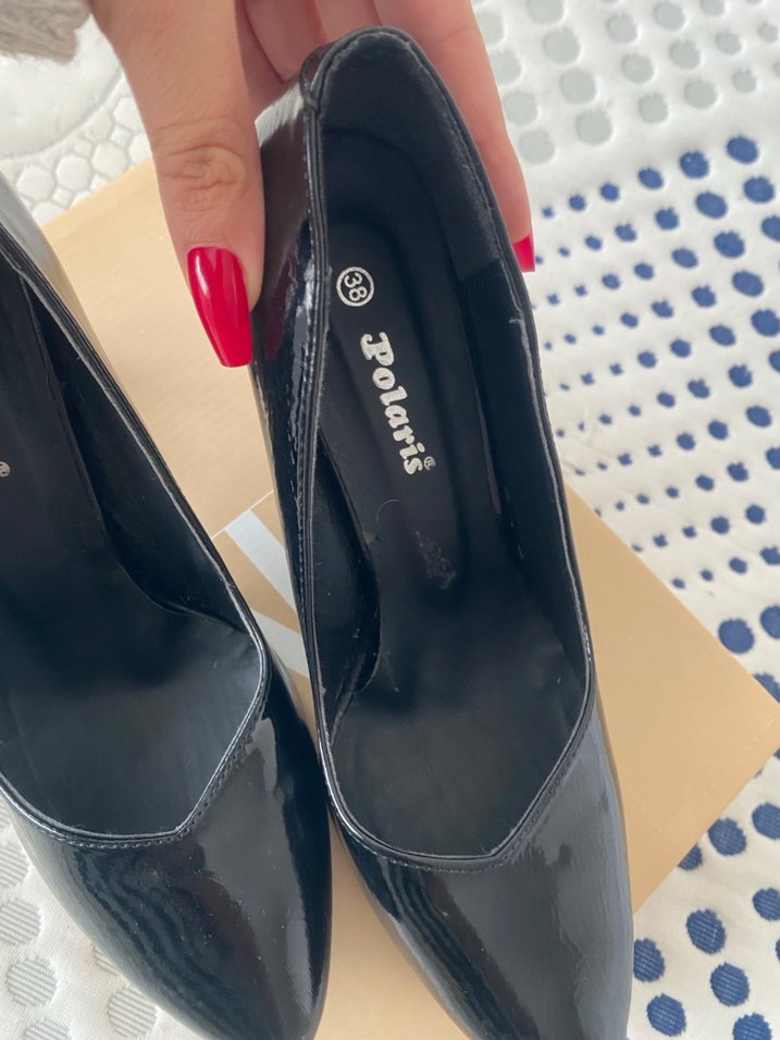 Parlak Siyah Yılan Desenli Stiletto Topuklu - Görsel 2