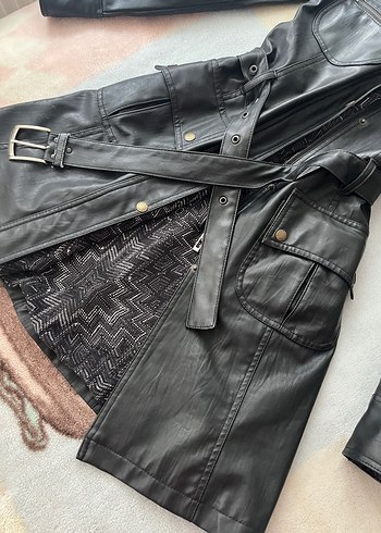 Tokalı Siyah Deri Kadın Ceket Vintage - Görsel 3