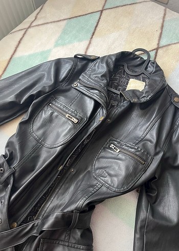 Tokalı Siyah Deri Kadın Ceket Vintage - Görsel 2