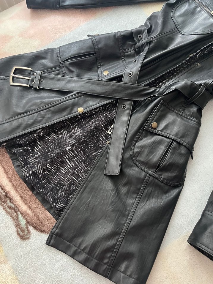 Tokalı Siyah Deri Kadın Ceket Vintage - Görsel 3