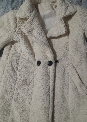 Uzun Beyaz Peluş Kadın Kaban - Görsel 2