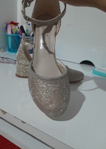Bej Simli Dolgu Topuklu çocuk Abiye Ayakkabı 34 no - Görsel 4