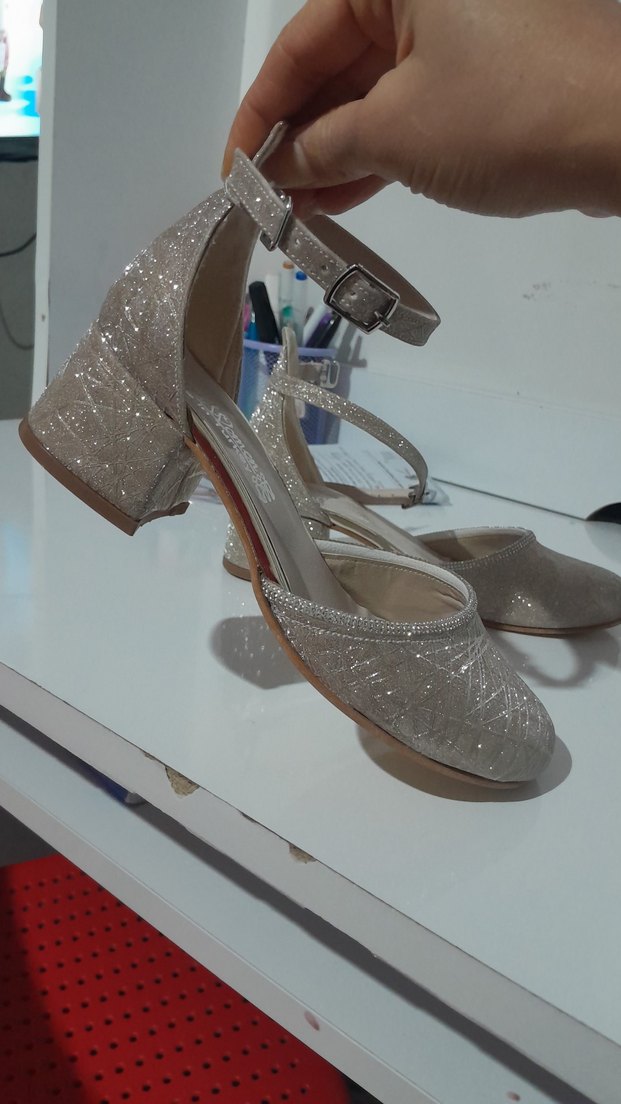 Bej Simli Dolgu Topuklu çocuk Abiye Ayakkabı 34 no - Görsel 2