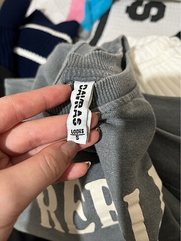 s Beden gri Renk Gri Yazılı Sweatshirt