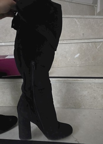 37 Beden Siyah Süet Kadın Dizüstü Topuklu Bot