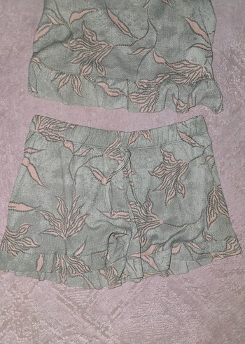 Diğer su yeşili Desenli fırfır Detaylı pijama takımı