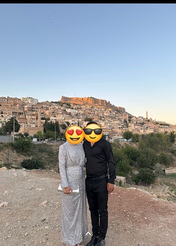 Uzun Gri Drapeli Yüksek Yakalı Sade Abiye