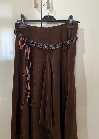 Vintage kahverengi Uzun Süet Etek