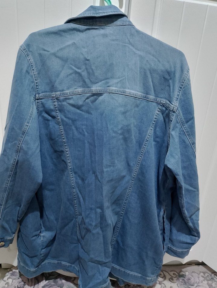 Düğmeli Mavi Kadın Denim Ceket - Görsel 3