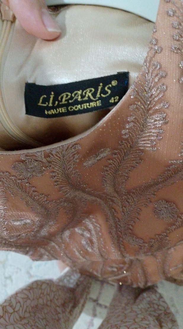 Uzun Bej İşlemeli Kadın Henna Elbisesi - Görsel 2