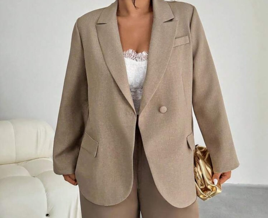 Bej Kadın Ofis Blazeri, Normal Boy, Uzun Kollu - Görsel 4