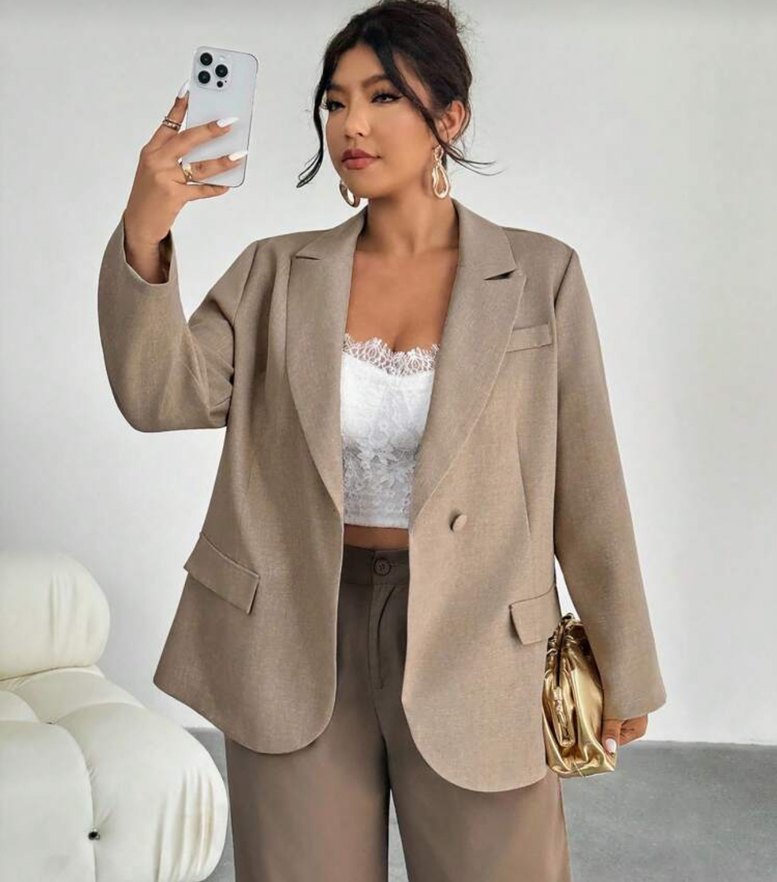 Bej Kadın Ofis Blazeri, Normal Boy, Uzun Kollu - Görsel 3