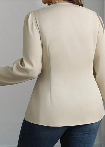 Düğmeli Beyaz Kadın Bluz - Görsel 2