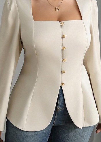 Düğmeli Beyaz Kadın Bluz - Görsel 3