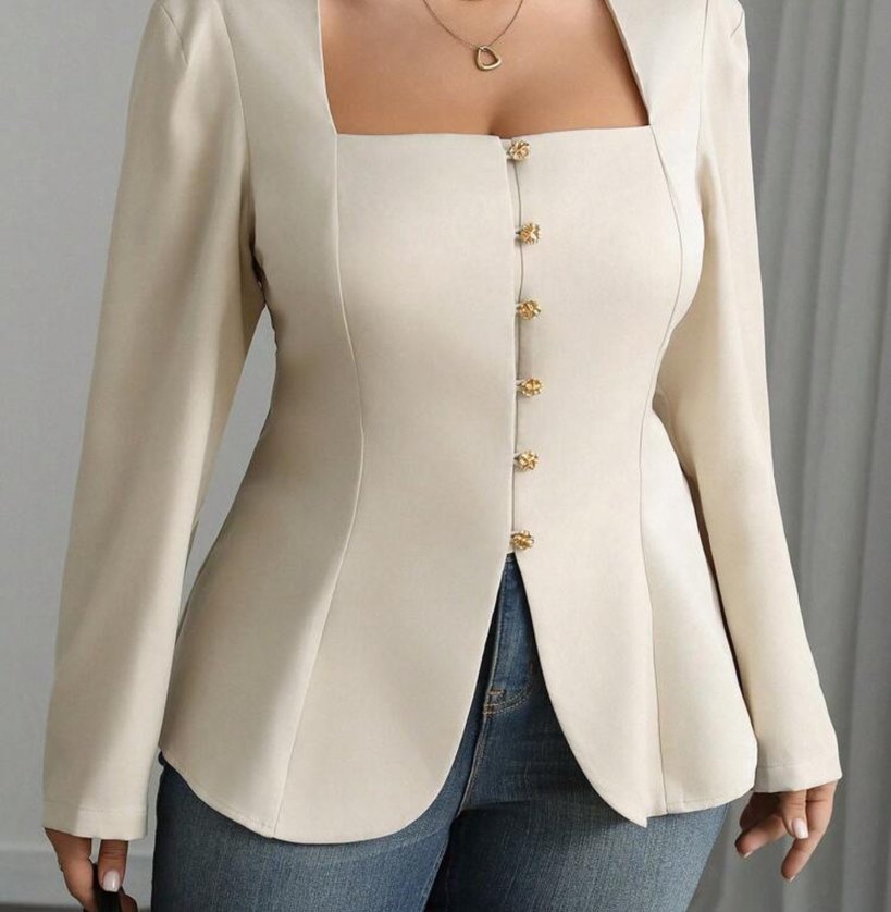 Düğmeli Beyaz Kadın Bluz - Görsel 3