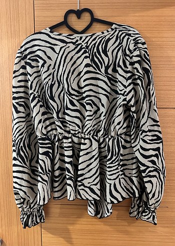 Zebra Desenli Bohem Uzun Kollu Bluz - Görsel 2