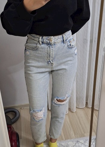 Kadın Pastel Mavi Düz Kesim Denim Pantolon - Görsel 8