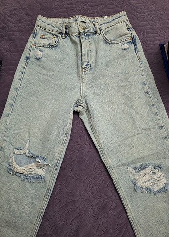 Kadın Pastel Mavi Düz Kesim Denim Pantolon - Görsel 5