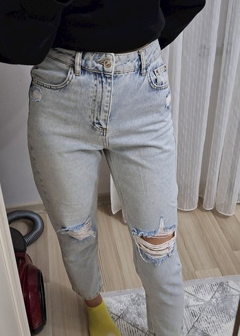 Kadın Pastel Mavi Düz Kesim Denim Pantolon - Görsel 7