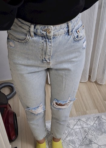 Kadın Pastel Mavi Düz Kesim Denim Pantolon - Görsel 9