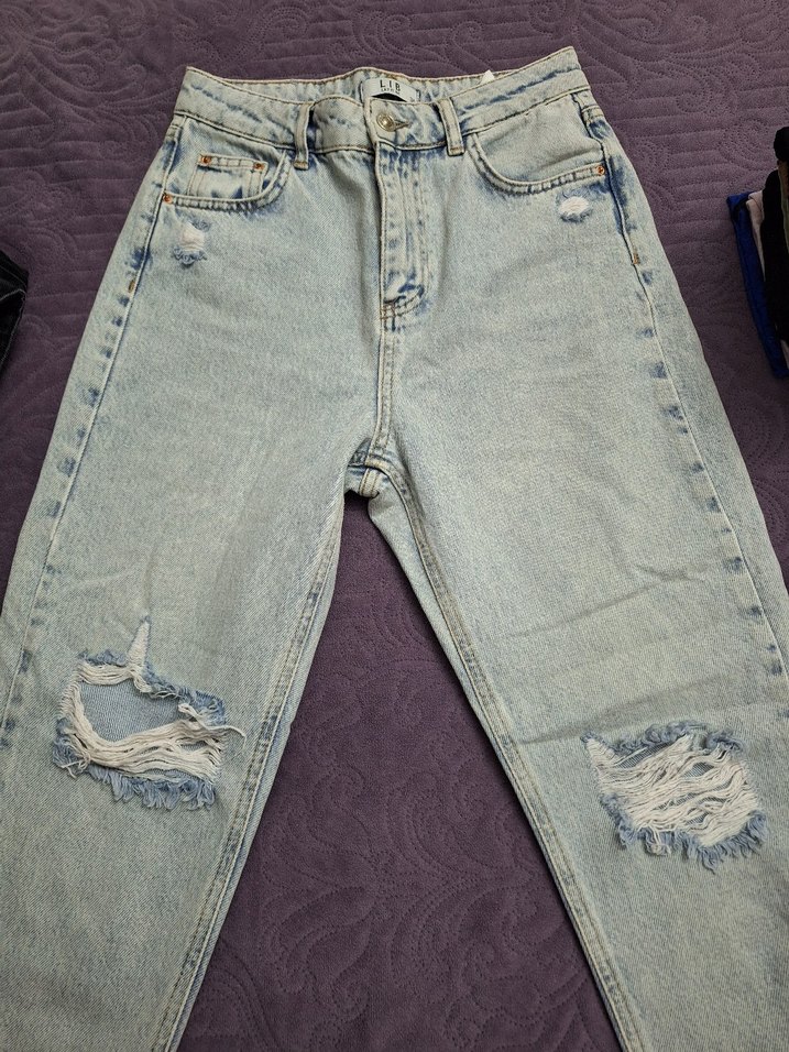 Kadın Pastel Mavi Düz Kesim Denim Pantolon - Görsel 5