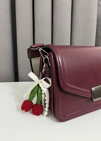 Bordo Boncuklu Bohem Kadın Anahtarlık - Görsel 2