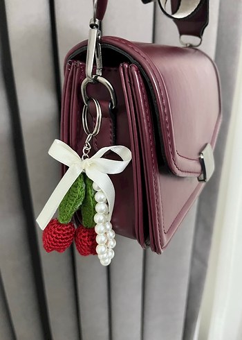 Bordo Boncuklu Bohem Kadın Anahtarlık - Görsel 3
