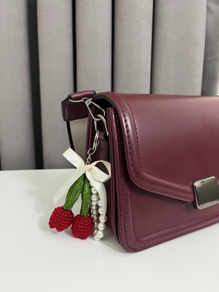 Bordo Boncuklu Bohem Kadın Anahtarlık - Görsel 2