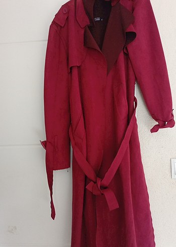 Bordo Kadın Uzun Kesim Salaş Trençkot - Görsel 2