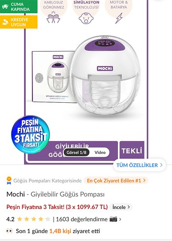 Mochi Giyilebilir Göğüs Pompası Mor - Görsel 4