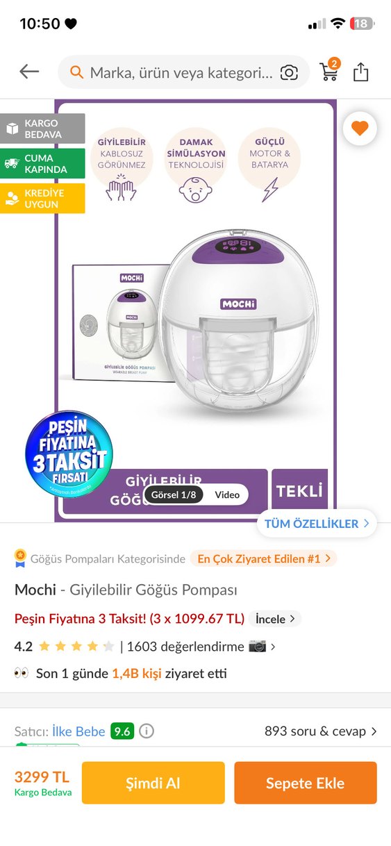 Mochi Giyilebilir Göğüs Pompası Mor - Görsel 4